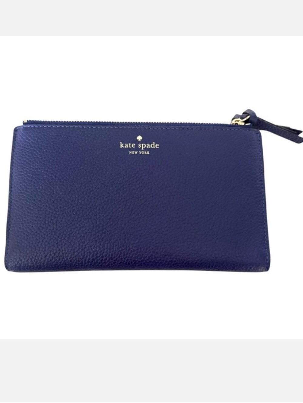 Kate Spade Navy Blue Pebbled Leather Zip Wrislet Wallet NWOT